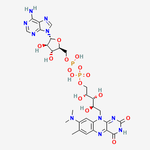 molecular formula C28H36N10O15P2 B10777532 [[(2S,3R,4R,5R)-5-(6-aminopurin-9-yl)-3,4-dihydroxyoxolan-2-yl]methoxy-hydroxyphosphoryl] [(2R,3R,4R)-5-[8-(dimethylamino)-7-methyl-2,4-dioxobenzo[g]pteridin-10-yl]-2,3,4-trihydroxypentyl] hydrogen phosphate 