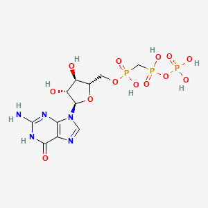 molecular formula C11H18N5O13P3 B10777567 [(2S,3R,4R,5R)-5-(2-amino-6-oxo-1H-purin-9-yl)-3,4-dihydroxyoxolan-2-yl]methoxy-[[hydroxy(phosphonooxy)phosphoryl]methyl]phosphinic acid 