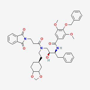 N-[(2S,3S)-4-[2-[(5S)-3a,4,5,6,7,7a-Hexahydro-1,3-benzodioxol-5-yl]ethyl-[3-(1,3-dioxoisoindol-2-yl)propanoyl]amino]-3-hydroxy-1-phenylbutan-2-yl]-3,5-dimethoxy-4-phenylmethoxybenzamide