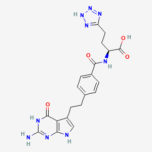 molecular formula C20H21N9O4 B10777700 2-{4-[2-(2-Amino-4-oxo-4,7-dihydro-3H-pyrrolo[2,3-D]pyrimidin-5-YL)-ethyl]-benzoylamino}-4-(2H-tetrazol-5-YL)-butyric acid 