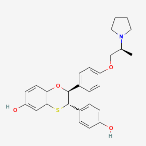 molecular formula C27H29NO4S B10777853 (2S,3S)-3-(4-hydroxyphenyl)-2-[4-[(2S)-2-pyrrolidin-1-ylpropoxy]phenyl]-2,3-dihydro-1,4-benzoxathiin-6-ol 