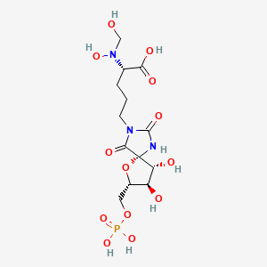 molecular formula C13H22N3O13P B10777899 (2S)-5-[(5R,7S,8R,9R)-8,9-dihydroxy-2,4-dioxo-7-(phosphonooxymethyl)-6-oxa-1,3-diazaspiro[4.4]nonan-3-yl]-2-[hydroxy(hydroxymethyl)amino]pentanoic acid 