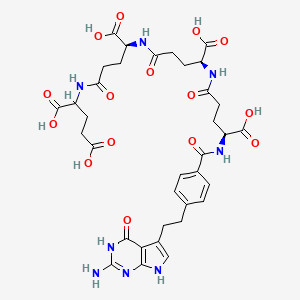 molecular formula C35H42N8O15 B10778145 2-[[(4S)-4-[[(4S)-4-[[(4S)-4-[[4-[2-(2-amino-4-oxo-3,7-dihydropyrrolo[2,3-d]pyrimidin-5-yl)ethyl]benzoyl]amino]-4-carboxybutanoyl]amino]-4-carboxybutanoyl]amino]-4-carboxybutanoyl]amino]pentanedioic acid 