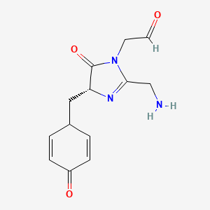 molecular formula C13H15N3O3 B10778305 2-[(4R)-2-(aminomethyl)-5-oxo-4-[(4-oxocyclohexa-2,5-dien-1-yl)methyl]-4H-imidazol-1-yl]acetaldehyde 