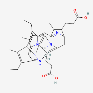 molecular formula C35H38CuN4O4-2 B10778309 3-[18-(2-carboxyethyl)-8,13-diethyl-22-methanidyl-3,7,12,17-tetramethylporphyrin-22-ium-21,23-diid-2-yl]propanoic acid;copper 