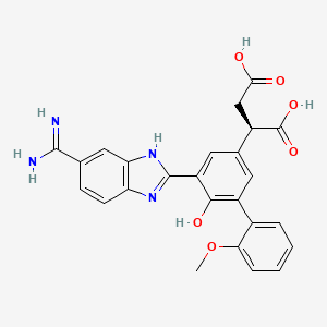 molecular formula C25H22N4O6 B10778322 (2R)-2-[3-(6-carbamimidoyl-1H-benzimidazol-2-yl)-4-hydroxy-5-(2-methoxyphenyl)phenyl]butanedioic acid 