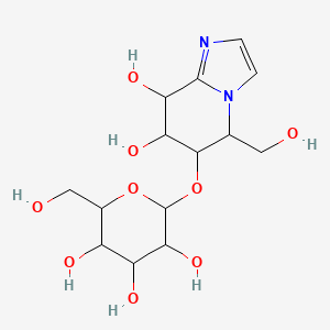 molecular formula C14H22N2O9 B10778451 2-[[7,8-Dihydroxy-5-(hydroxymethyl)-5,6,7,8-tetrahydroimidazo[1,2-a]pyridin-6-yl]oxy]-6-(hydroxymethyl)oxane-3,4,5-triol 