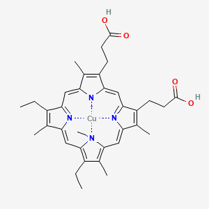 molecular formula C35H39CuN4O4- B10778481 3-[18-(2-carboxyethyl)-7,12-diethyl-3,8,13,17,23-pentamethylporphyrin-21-id-2-yl]propanoic acid;copper 