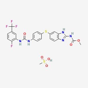 molecular formula C24H21F4N5O6S2 B10778891 methanesulfonic acid;methyl N-[6-[4-[[2-fluoro-5-(trifluoromethyl)phenyl]carbamoylamino]phenyl]sulfanyl-1H-benzimidazol-2-yl]carbamate 