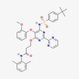 molecular formula C36H38N6O6S B10778979 3-[6-[(4-Tert-Butylphenyl)sulfonylamino]-5-(2-Methoxyphenoxy)-2-Pyrimidin-2-Yl-Pyrimidin-4-Yl]oxy-N-(2,6-Dimethylphenyl)propanamide 