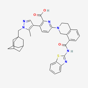 molecular formula C38H38N6O3S B10779184 3-[1-(1-adamantylmethyl)-5-methylpyrazol-4-yl]-6-[8-(1,3-benzothiazol-2-ylcarbamoyl)-3,4-dihydro-1H-isoquinolin-2-yl]pyridine-2-carboxylic acid 