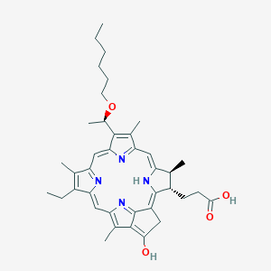 molecular formula C39H48N4O4 B10779237 3-[(21S,22S)-11-ethyl-16-[(1R)-1-hexoxyethyl]-4-hydroxy-12,17,21,26-tetramethyl-7,23,24,25-tetrazahexacyclo[18.2.1.15,8.110,13.115,18.02,6]hexacosa-1,4,6,8(26),9,11,13(25),14,16,18(24),19-undecaen-22-yl]propanoic acid 