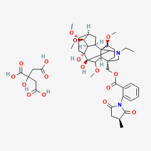 molecular formula C43H58N2O17 B10779397 [(1S,2R,3R,4S,5R,6S,8R,9S,13S,16S,17R)-11-ethyl-8,9-dihydroxy-4,6,16,18-tetramethoxy-11-azahexacyclo[7.7.2.12,5.01,10.03,8.013,17]nonadecan-13-yl]methyl 2-[(3S)-3-methyl-2,5-dioxopyrrolidin-1-yl]benzoate;2-hydroxypropane-1,2,3-tricarboxylic acid 