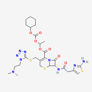 molecular formula C27H37N9O7S3 B10779398 1-cyclohexyloxycarbonyloxyethyl 7-[[2-(2-amino-1,3-thiazol-4-yl)acetyl]amino]-3-[[1-[2-(dimethylamino)ethyl]tetrazol-5-yl]sulfanylmethyl]-8-oxo-5-thia-1-azabicyclo[4.2.0]oct-2-ene-2-carboxylate 