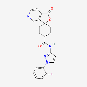 molecular formula C22H19FN4O3 B10779512 spiro(cyclohexane-1,3'(1'H)-furo(3,4-C)pyridine)-4-carboxamide, N-(1-(2-fluorophenyl)-1h-pyrazol-3-yl)-1'-oxo-, trans- CAS No. 935765-76-7