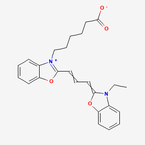 molecular formula C25H26N2O4 B10779516 6-[2-[3-(3-Ethyl-1,3-benzoxazol-2-ylidene)prop-1-enyl]-1,3-benzoxazol-3-ium-3-yl]hexanoate 