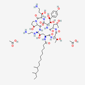 molecular formula C56H96N10O19 B10779531 acetic acid;N-[(11S,18S,20R,21S,25S)-21-(2-aminoethylamino)-3-[(1R)-3-amino-1-hydroxypropyl]-6-[(1S,2S)-1,2-dihydroxy-2-(4-hydroxyphenyl)ethyl]-11,20,25-trihydroxy-15-[(1S)-1-hydroxyethyl]-2,5,8,14,17,23-hexaoxo-1,4,7,13,16,22-hexazatricyclo[22.3.0.09,13]heptacosan-18-yl]-10,12-dimethyltetradecanamide 