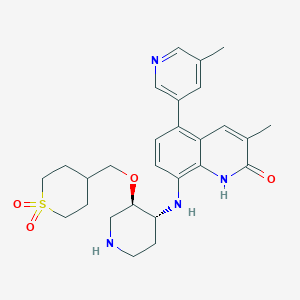 molecular formula C27H34N4O4S B10779853 8-[[(3r,4r)-3-[[1,1-Bis(Oxidanylidene)thian-4-Yl]methoxy]piperidin-4-Yl]amino]-3-Methyl-5-(5-Methylpyridin-3-Yl)-1h-Quinolin-2-One 