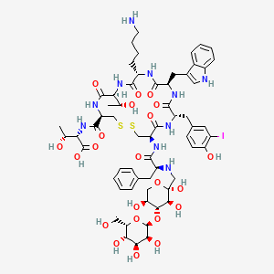 (2S,3R)-2-[[(4R,7S,10S,13R,16S,19R)-10-(4-aminobutyl)-7-[(1R)-1-hydroxyethyl]-16-[(4-hydroxy-3-iodophenyl)methyl]-13-(1H-indol-3-ylmethyl)-6,9,12,15,18-pentaoxo-19-[[(2S)-3-phenyl-2-[[(2S,3S,4R,5S)-2,3,5-trihydroxy-4-[(2S,3S,4S,5S,6S)-3,4,5-trihydroxy-6-(hydroxymethyl)oxan-2-yl]oxyoxan-2-yl]methylamino]propanoyl]amino]-1,2-dithia-5,8,11,14,17-pentazacycloicosane-4-carbonyl]amino]-3-hydroxybutanoic acid