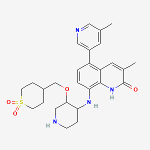 8-[[3-[(1,1-dioxothian-4-yl)methoxy]piperidin-4-yl]amino]-3-methyl-5-(5-methylpyridin-3-yl)-1H-quinolin-2-one