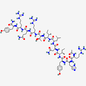 molecular formula C75H120N26O18 B10779983 (2S)-2-[[(2S)-2-[[(2S,3R)-2-[[(2S,3S)-2-[[(2S)-2-[[(2S)-2-[[(2S,3S)-2-[[(2S)-2-[[(2S)-2-[[(2S)-2-acetamido-5-carbamimidamidopentanoyl]amino]-3-(1H-imidazol-5-yl)propanoyl]amino]-3-(4-hydroxyphenyl)propanoyl]amino]-3-methylpentanoyl]amino]-4-amino-4-oxobutanoyl]amino]-4-methylpentanoyl]amino]-3-methylpentanoyl]amino]-3-hydroxybutanoyl]amino]-5-carbamimidamidopentanoyl]amino]-N-[(2S)-1-[[(2S)-1-amino-3-(4-hydroxyphenyl)-1-oxopropan-2-yl]amino]-5-carbamimidamido-1-oxopentan-2-yl]pentanediamide 