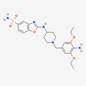 molecular formula C23H31N5O5S B10780024 2-(1-(4-Amino-3,5-diethoxybenzyl)piperidin-4-ylamino)benzo[d]oxazole-5-sulfonamide 