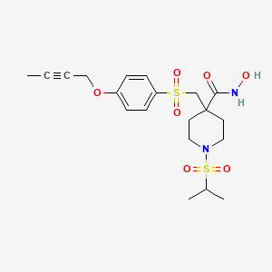 molecular formula C20H28N2O7S2 B10780047 4-[(4-but-2-ynoxyphenyl)sulfonylmethyl]-N-hydroxy-1-propan-2-ylsulfonylpiperidine-4-carboxamide 