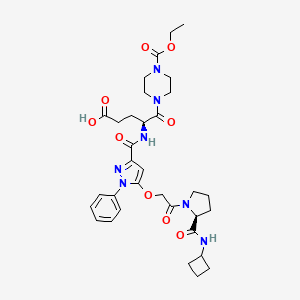 molecular formula C33H43N7O9 B10780055 4-[(S)-4-Carboxy-2-({5-[2-((S)-2-cyclobutylcarbamoyl-pyrrolidin-1-yl)-2-oxo-ethoxy]-1-phenyl-1H-pyrazole-3-carbonyl}-amino)-butyryl]-piperazine-1-carboxylic acid ethyl ester 