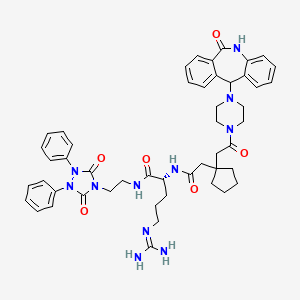 molecular formula C49H57N11O6 B10780091 (2R)-5-(diaminomethylideneamino)-N-[2-(3,5-dioxo-1,2-diphenyl-1,2,4-triazolidin-4-yl)ethyl]-2-[[2-[1-[2-oxo-2-[4-(6-oxo-5,11-dihydrobenzo[c][1]benzazepin-11-yl)piperazin-1-yl]ethyl]cyclopentyl]acetyl]amino]pentanamide 