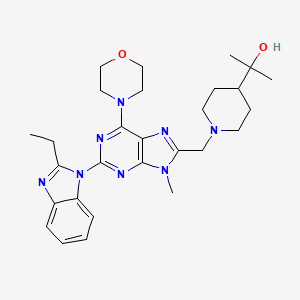 molecular formula C28H38N8O2 B10780110 2-(1-((2-(2-ethyl-1H-benzo[d]imidazol-1-yl)-9-methyl-6-morpholino-9H-purin-8-yl)methyl)piperidin-4-yl)propan-2-ol 