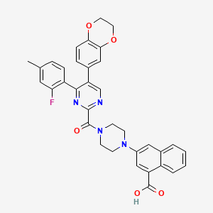 molecular formula C35H29FN4O5 B10780133 3-(4-(5-(2,3-Dihydrobenzo[b][1,4]dioxin-6-yl)-4-(2-fluoro-4-methylphenyl)pyrimidine-2-carbonyl)piperazin-1-yl)-1-naphthoic acid 