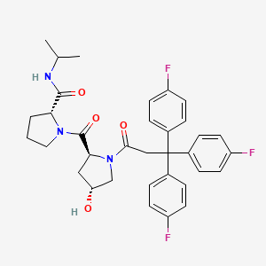 molecular formula C34H36F3N3O4 B10780152 (2R)-1-((2S,4R)-4-hydroxy-1-[3,3,3-tris(4-fluorophenyl)propanoyl]pyrrolidine-2-yl)carbonyl-N-[1-(2-propyl)-4-piperidinylmethyl]pyrrolidine-2-carboxamide 