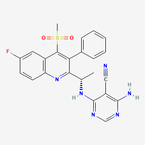 4-amino-6-[[(1S)-1-(6-fluoro-4-methylsulfonyl-3-phenylquinolin-2-yl)ethyl]amino]pyrimidine-5-carbonitrile