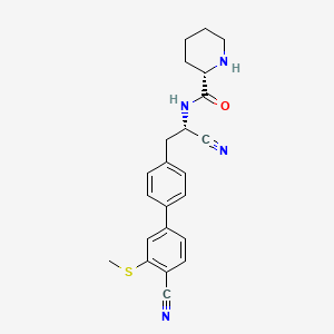 molecular formula C23H24N4OS B10780309 (2S)-N-[(1S)-1-cyano-2-[4-(4-cyano-3-methylsulfanylphenyl)phenyl]ethyl]piperidine-2-carboxamide 