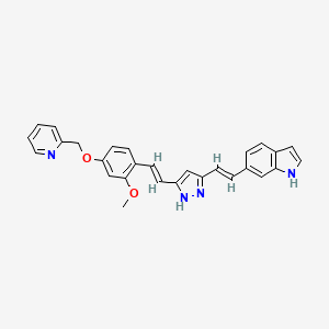 molecular formula C28H24N4O2 B10780444 6-((E)-2-(3-((E)-2-Methoxy-4-(pyridin-2-ylmethoxy)styryl)-1h-pyrazol-5-yl)vinyl)-1h-indole 