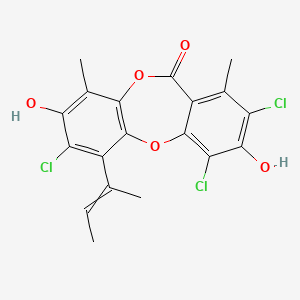 molecular formula C19H15Cl3O5 B10780471 1-But-2-en-2-yl-2,8,10-trichloro-3,9-dihydroxy-4,7-dimethylbenzo[b][1,4]benzodioxepin-6-one 