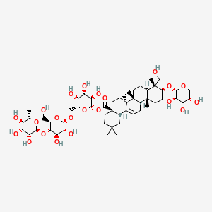 molecular formula C53H86O22 B10780487 [(2S,3R,4S,5S,6R)-6-[[(2R,3R,4R,5S,6R)-3,4-dihydroxy-6-(hydroxymethyl)-5-[(2S,3R,4R,5R,6S)-3,4,5-trihydroxy-6-methyloxan-2-yl]oxyoxan-2-yl]oxymethyl]-3,4,5-trihydroxyoxan-2-yl] (4aS,6aR,6aS,6bR,8aR,9R,10S,12aR,14bS)-9-(hydroxymethyl)-2,2,6a,6b,9,12a-hexamethyl-10-[(2S,3R,4S,5S)-3,4,5-trihydroxyoxan-2-yl]oxy-1,3,4,5,6,6a,7,8,8a,10,11,12,13,14b-tetradecahydropicene-4a-carboxylate 