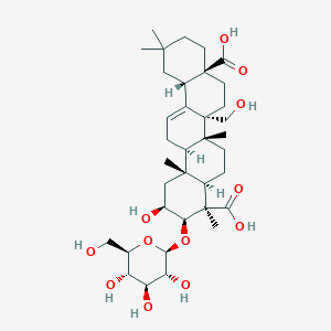 molecular formula C36H56O12 B10780578 (2S,3R,4R,4aR,6aR,6bR,8aS,12aS,14aR,14bR)-2-hydroxy-6b-(hydroxymethyl)-4,6a,11,11,14b-pentamethyl-3-[(2R,3R,4S,5S,6R)-3,4,5-trihydroxy-6-(hydroxymethyl)oxan-2-yl]oxy-1,2,3,4a,5,6,7,8,9,10,12,12a,14,14a-tetradecahydropicene-4,8a-dicarboxylic acid 