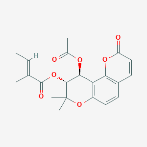 molecular formula C21H22O7 B10780682 [(9R,10S)-10-acetyloxy-8,8-dimethyl-2-oxo-9,10-dihydropyrano[2,3-f]chromen-9-yl] (E)-2-methylbut-2-enoate 