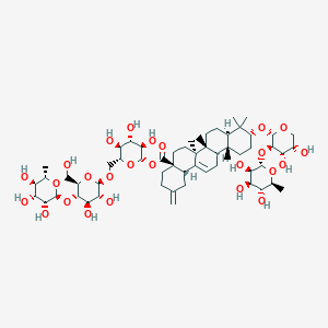 molecular formula C58H92O25 B10780689 [(2S,3R,4S,5S,6R)-6-[[(2R,3R,4R,5S,6R)-3,4-dihydroxy-6-(hydroxymethyl)-5-[(2S,3R,4R,5R,6S)-3,4,5-trihydroxy-6-methyloxan-2-yl]oxyoxan-2-yl]oxymethyl]-3,4,5-trihydroxyoxan-2-yl] (4aS,6aR,6aS,6bR,8aR,10R,12aR,14bS)-10-[(2S,3R,4S,5S)-4,5-dihydroxy-3-[(2S,3R,4R,5R,6S)-3,4,5-trihydroxy-6-methyloxan-2-yl]oxyoxan-2-yl]oxy-6a,6b,9,9,12a-pentamethyl-2-methylidene-1,3,4,5,6,6a,7,8,8a,10,11,12,13,14b-tetradecahydropicene-4a-carboxylate 