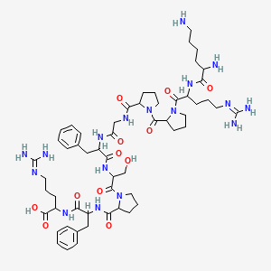 molecular formula C56H85N17O12 B10780812 2-[[2-[[1-[2-[[2-[[2-[[1-[1-[2-(2,6-diaminohexanoylamino)-5-(diaminomethylideneamino)pentanoyl]pyrrolidine-2-carbonyl]pyrrolidine-2-carbonyl]amino]acetyl]amino]-3-phenylpropanoyl]amino]-3-hydroxypropanoyl]pyrrolidine-2-carbonyl]amino]-3-phenylpropanoyl]amino]-5-(diaminomethylideneamino)pentanoic acid 