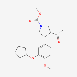 molecular formula C20H27NO5 B10780907 Methyl 3-acetyl-4-(3-cyclopentyloxy-4-methoxyphenyl)pyrrolidine-1-carboxylate 