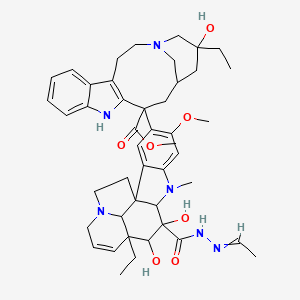 molecular formula C45H58N6O7 B10781053 Methyl 17-ethyl-13-[12-ethyl-10-[(ethylideneamino)carbamoyl]-10,11-dihydroxy-5-methoxy-8-methyl-8,16-diazapentacyclo[10.6.1.01,9.02,7.016,19]nonadeca-2,4,6,13-tetraen-4-yl]-17-hydroxy-1,11-diazatetracyclo[13.3.1.04,12.05,10]nonadeca-4(12),5,7,9-tetraene-13-carboxylate 