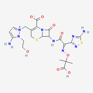 3-[[3-Amino-2-(2-hydroxyethyl)pyrazol-1-ium-1-yl]methyl]-7-[[2-(5-amino-1,2,4-thiadiazol-3-yl)-2-(2-carboxypropan-2-yloxyimino)acetyl]amino]-8-oxo-5-thia-1-azabicyclo[4.2.0]oct-2-ene-2-carboxylate