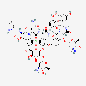 (1S,2R,18R,19R,22S,25R,28S)-2-[(2R,4S,5R,6S)-4-amino-5-hydroxy-4,6-dimethyloxan-2-yl]oxy-48-[(2S,3R,4S,5S,6R)-3-[(2R,4S,5R,6S)-4-amino-5-hydroxy-4,6-dimethyloxan-2-yl]oxy-4,5-dihydroxy-6-(hydroxymethyl)oxan-2-yl]oxy-22-(2-amino-2-oxoethyl)-15-chloro-18,32,35,37-tetrahydroxy-19-[[(2R)-4-methyl-2-(methylamino)pentanoyl]amino]-20,23,26,42,44-pentaoxo-7,13-dioxa-21,24,27,41,43-pentazaoctacyclo[26.14.2.23,6.214,17.18,12.129,33.010,25.034,39]pentaconta-3(50),4,6(49),8(48),9,11,14,16,29(45),30,32,34(39),35,37,46-pentadecaene-40-carboxylic acid