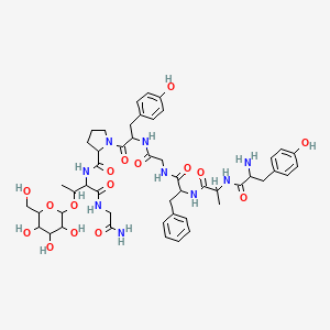 1-[2-[[2-[[2-[2-[[2-amino-3-(4-hydroxyphenyl)propanoyl]amino]propanoylamino]-3-phenylpropanoyl]amino]acetyl]amino]-3-(4-hydroxyphenyl)propanoyl]-N-[1-[(2-amino-2-oxoethyl)amino]-1-oxo-3-[3,4,5-trihydroxy-6-(hydroxymethyl)oxan-2-yl]oxybutan-2-yl]pyrrolidine-2-carboxamide