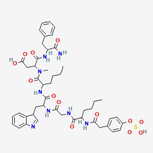 molecular formula C47H60N8O13S B10781853 4-[(1-amino-1-oxo-3-phenylpropan-2-yl)amino]-3-[2-[[3-(3H-indol-3-yl)-2-[[2-[2-[[2-(4-sulfooxyphenyl)acetyl]amino]hexanoylamino]acetyl]amino]propanoyl]amino]hexanoyl-methylamino]-4-oxobutanoic acid 