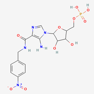 molecular formula C16H20N5O10P B10782039 [5-[5-Amino-4-[(4-nitrophenyl)methylcarbamoyl]imidazol-1-yl]-3,4-dihydroxyoxolan-2-yl]methyl dihydrogen phosphate 