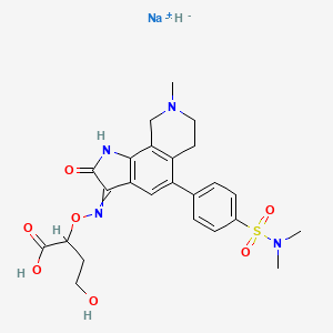 molecular formula C24H29N4NaO7S B10782081 Sodium;2-[[5-[4-(dimethylsulfamoyl)phenyl]-8-methyl-2-oxo-1,6,7,9-tetrahydropyrrolo[3,2-h]isoquinolin-3-ylidene]amino]oxy-4-hydroxybutanoic acid;hydride 