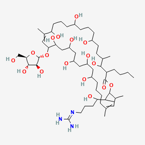 molecular formula C55H103N3O17 B10784964 2-[5-[35-butyl-19-[(2S,3S,4S,5R)-3,4-dihydroxy-5-(hydroxymethyl)oxolan-2-yl]oxy-10,12,14,16,18,22,26,30,34-nonahydroxy-3,5,21,33-tetramethyl-36-oxo-1-oxacyclohexatriaconta-4,20-dien-2-yl]-4-hydroxyhexyl]guanidine 